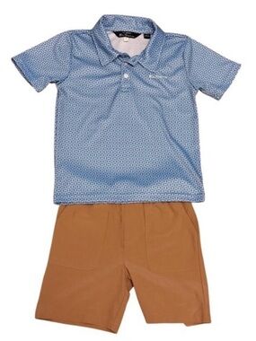 Ben Sherman Boys 2 Piece Set Blue Patterned Polo & Brown Shorts Outfit Size 6